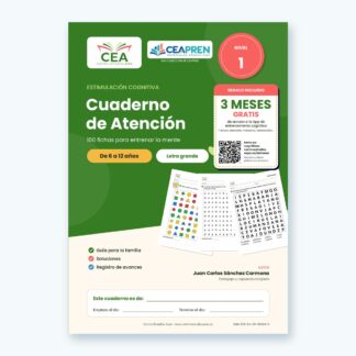 Portada del Cuaderno de Atención Nivel 1, 100 fichas para niños de 6 a 12 años, CEAPREN