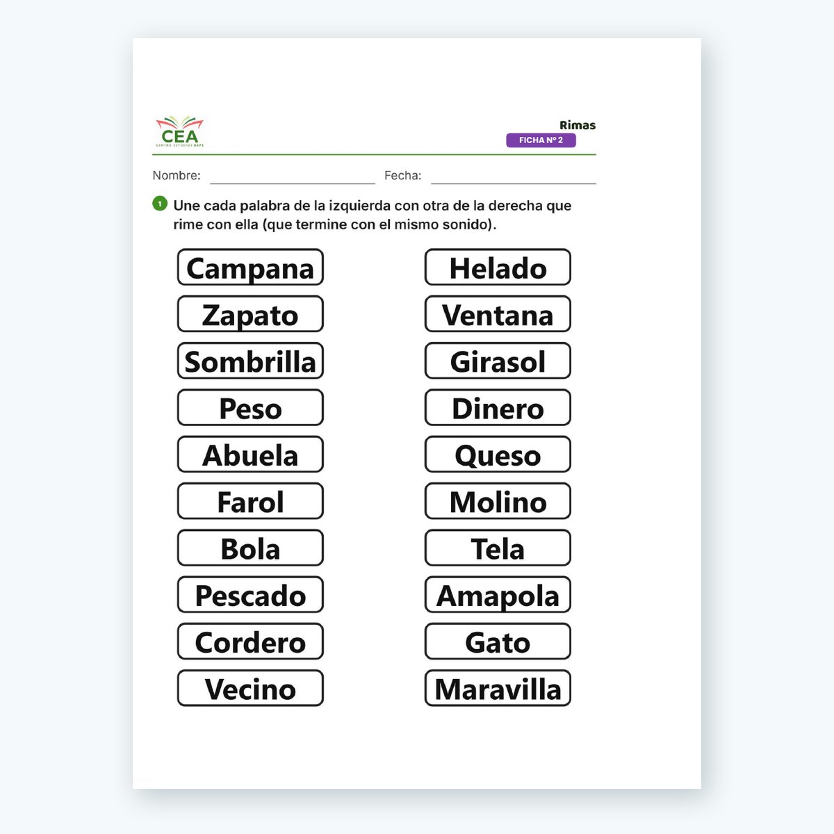 Ficha de ejemplo: unir las palabras que riman