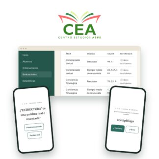 Plataforma DIS+LEC mostrada en ordenador y móvil con el informe y dos pruebas de lectura